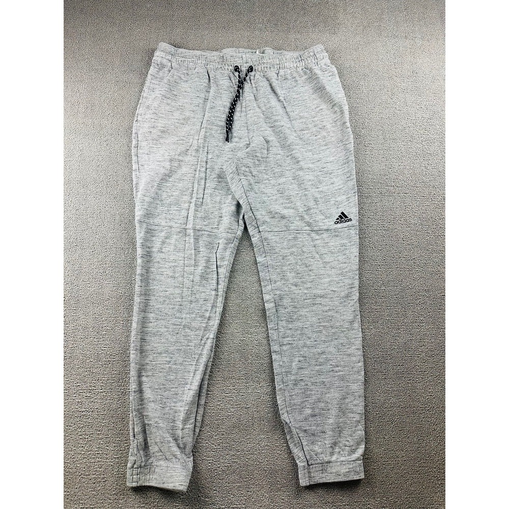 Adidas Jogger Pants Men XL Gray Regular Fit Heathered Cotton Athletic Sporty